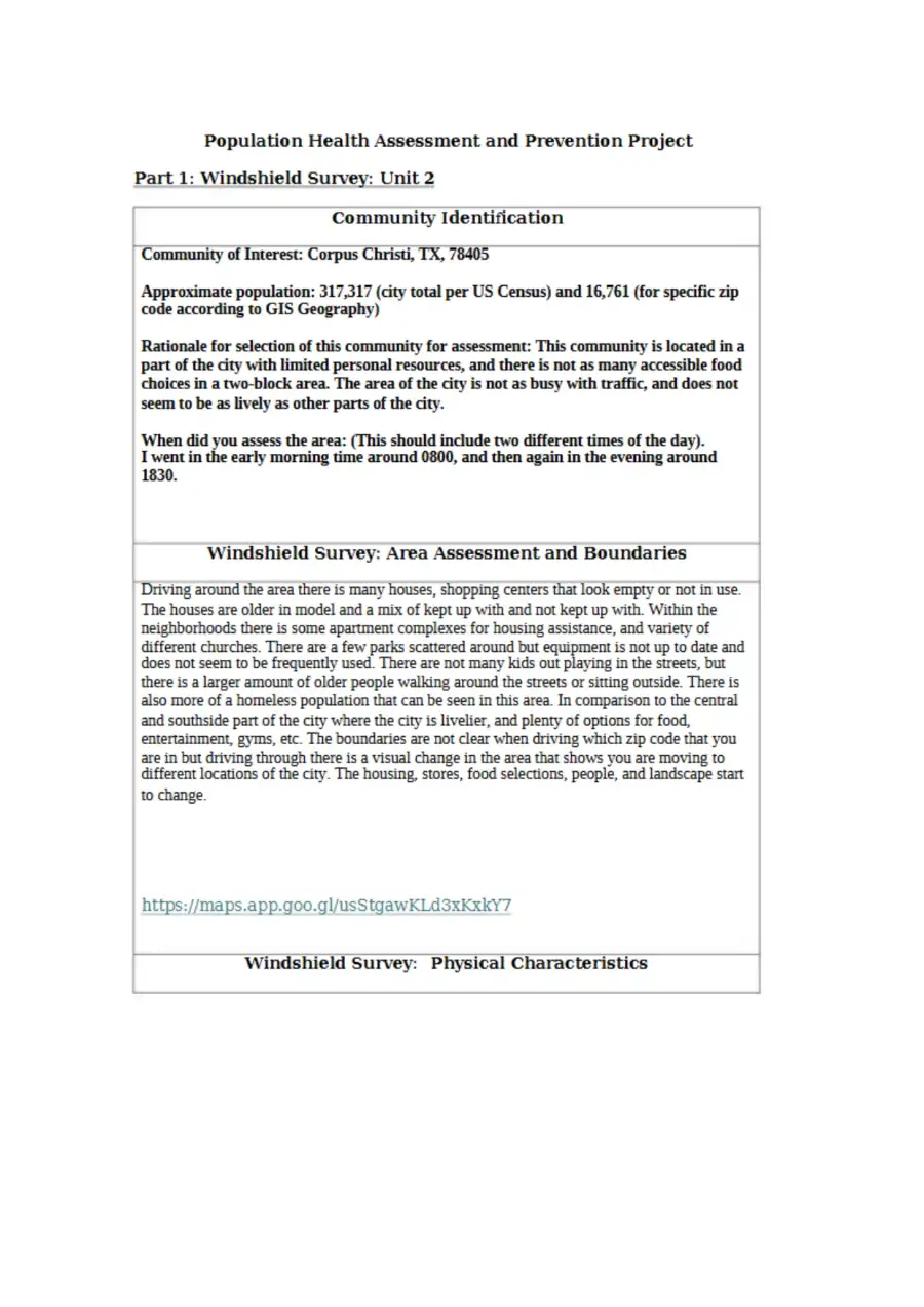 Population Health Assessment Windshield Survey, page 2