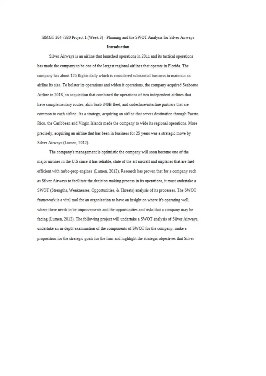 Strategic SWOT Analysis for Silver Airways, page 2