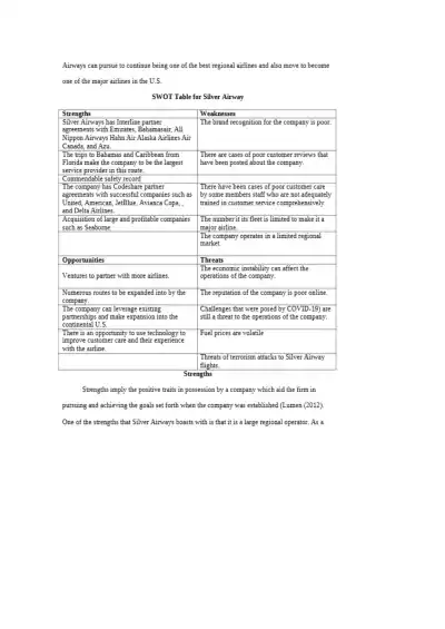 Strategic SWOT Analysis for Silver Airways - Page 3 preview image
