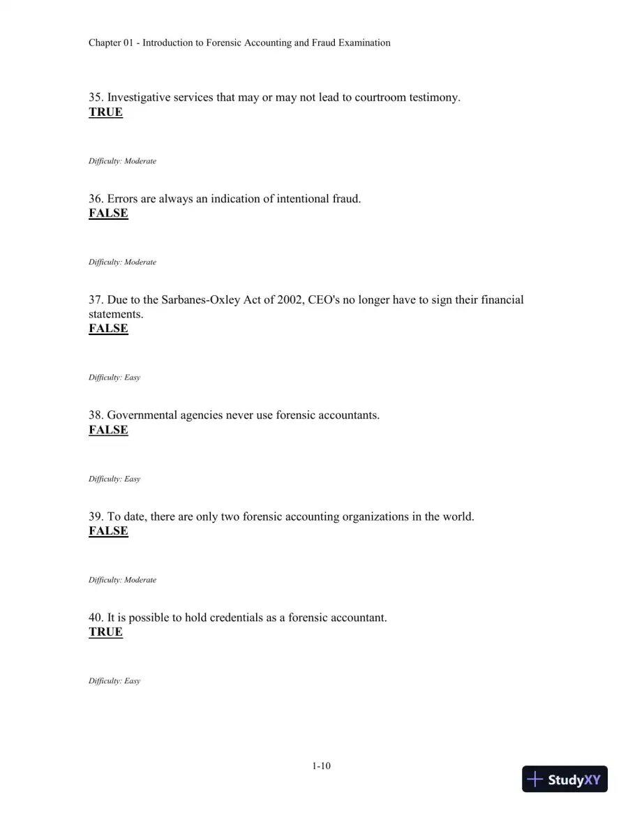 Forensic Accounting and Fraud Examination, 2nd Edition Test Bank, page 11