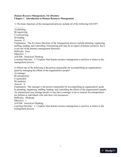 Test Bank for Human Resource Management, 16th Edition - Page 3 preview image