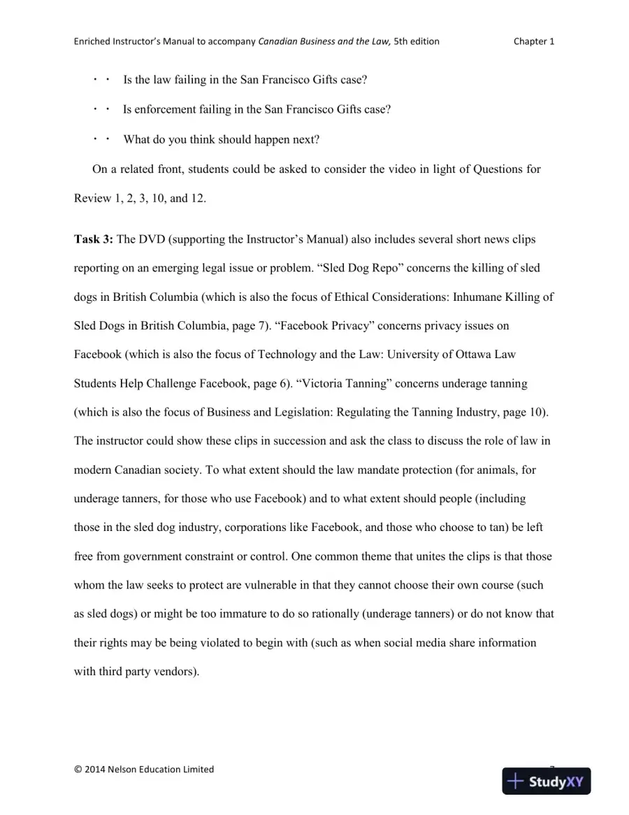 Canadian Business and the Law 5th Edition Solution Manual, page 10