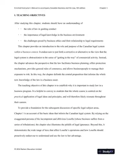 Canadian Business and the Law 5th Edition Solution Manual - Page 5 preview image