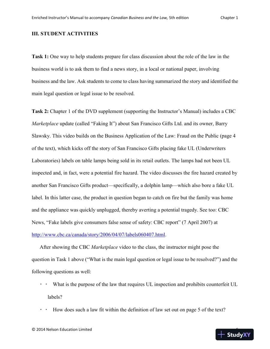Canadian Business and the Law 5th Edition Solution Manual, page 9