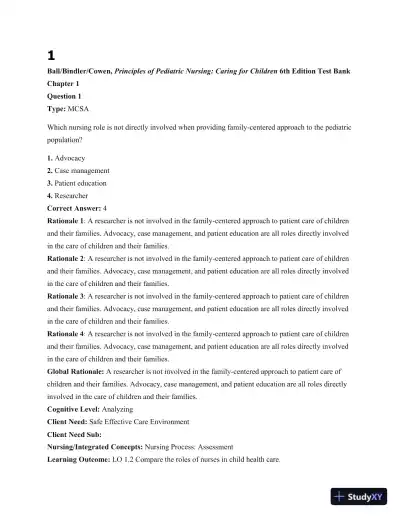 Test Bank For Principles Of Pediatric Nursing: Caring For Children, 6th Edition - Page 1 preview image