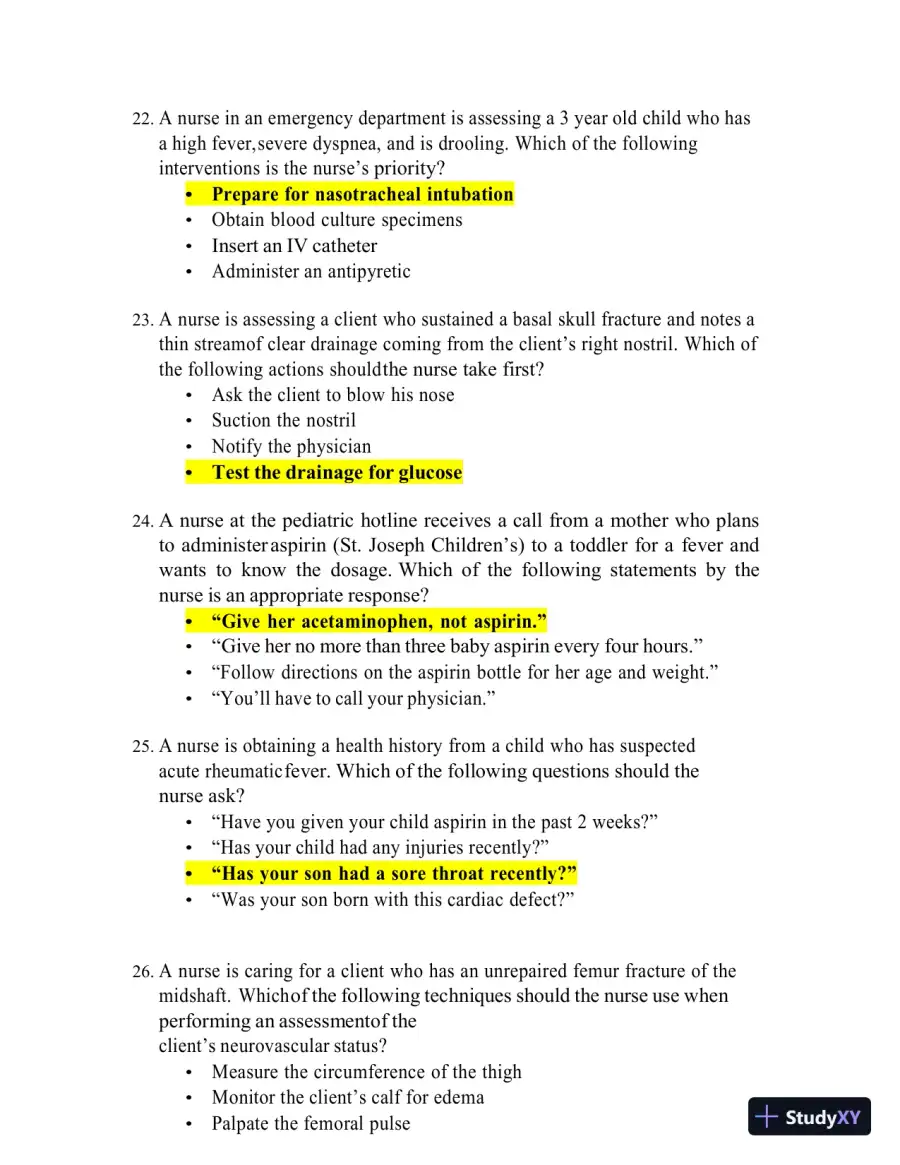 ATI Pediatrics Final Exam Study Guide with Answers (99 Solved Questions), page 10