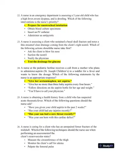 ATI Pediatrics Final Exam Study Guide with Answers (99 Solved Questions) - Page 10 preview image