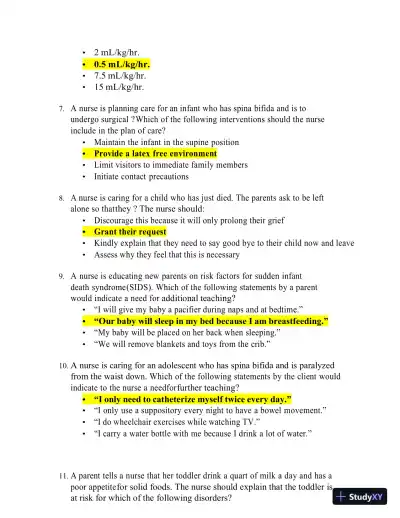 ATI Pediatrics Final Exam Study Guide with Answers (99 Solved Questions) - Page 4 preview image