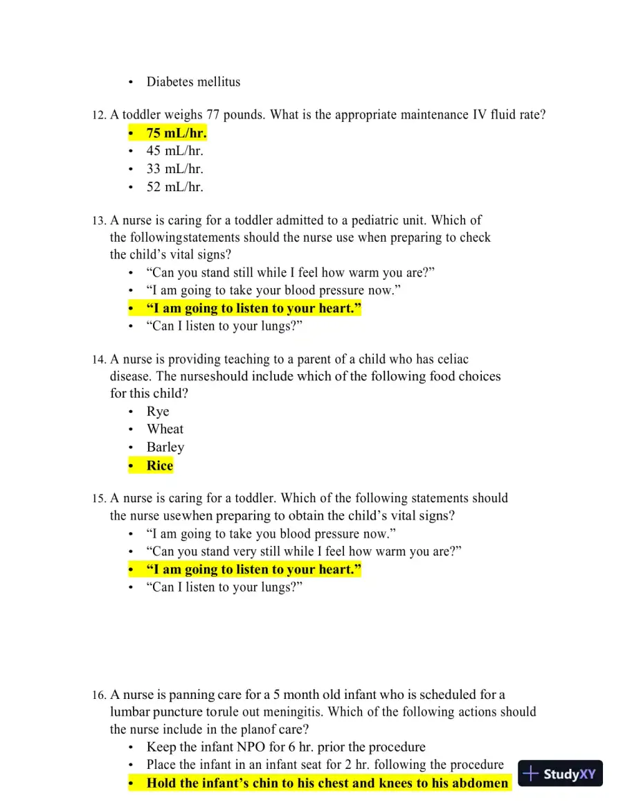 ATI Pediatrics Final Exam Study Guide with Answers (99 Solved Questions), page 6