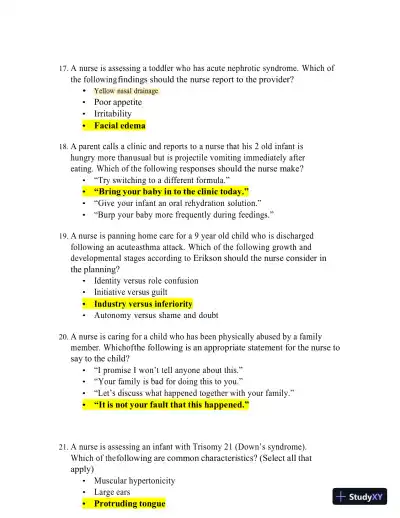 ATI Pediatrics Final Exam Study Guide with Answers (99 Solved Questions) - Page 8 preview image