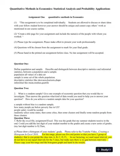 Quantitative Methods in Economics: Statistical Analysis and Probability Applications - Page 1 preview image