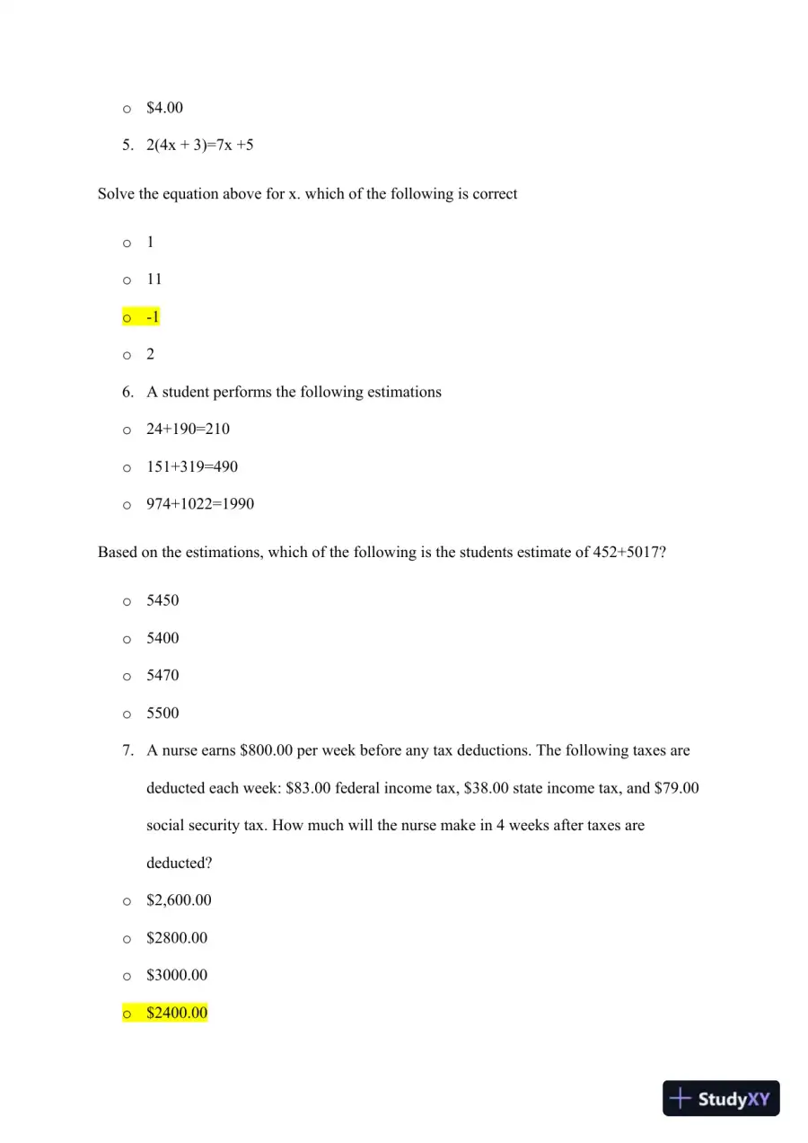 ATI Mathematics TEAS With Answers (92 Solved Questions), page 12