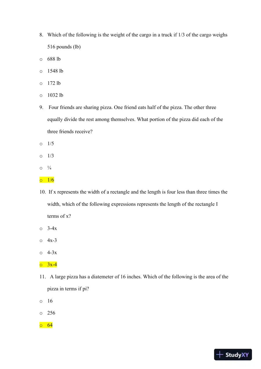 ATI Mathematics TEAS With Answers (92 Solved Questions), page 13