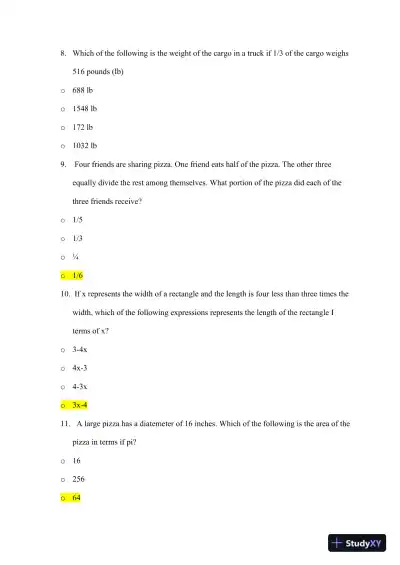 ATI Mathematics TEAS With Answers (92 Solved Questions) - Page 13 preview image