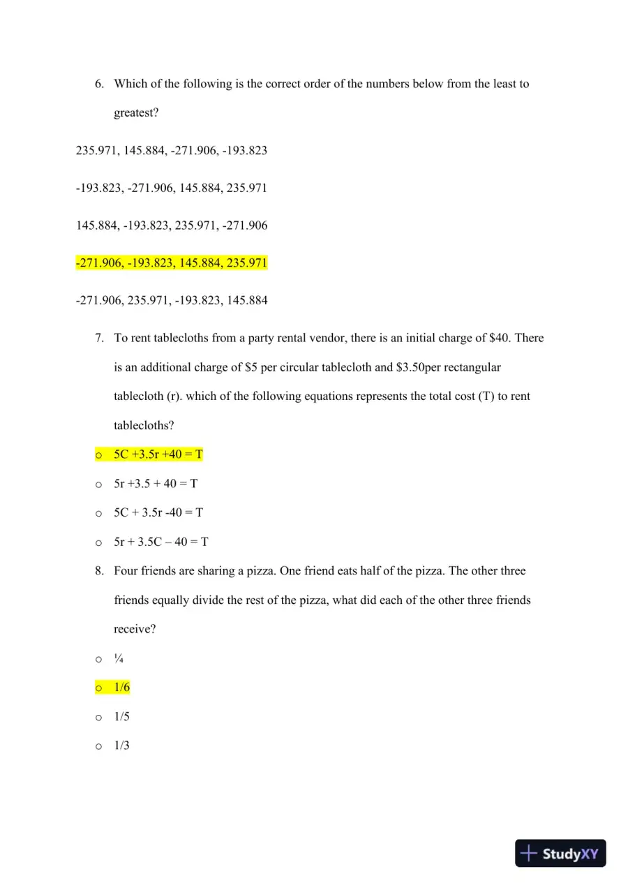 ATI Mathematics TEAS With Answers (92 Solved Questions), page 4