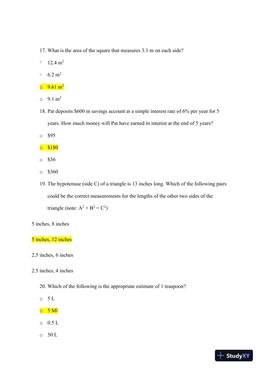 ATI Mathematics TEAS With Answers (92 Solved Questions), page 7