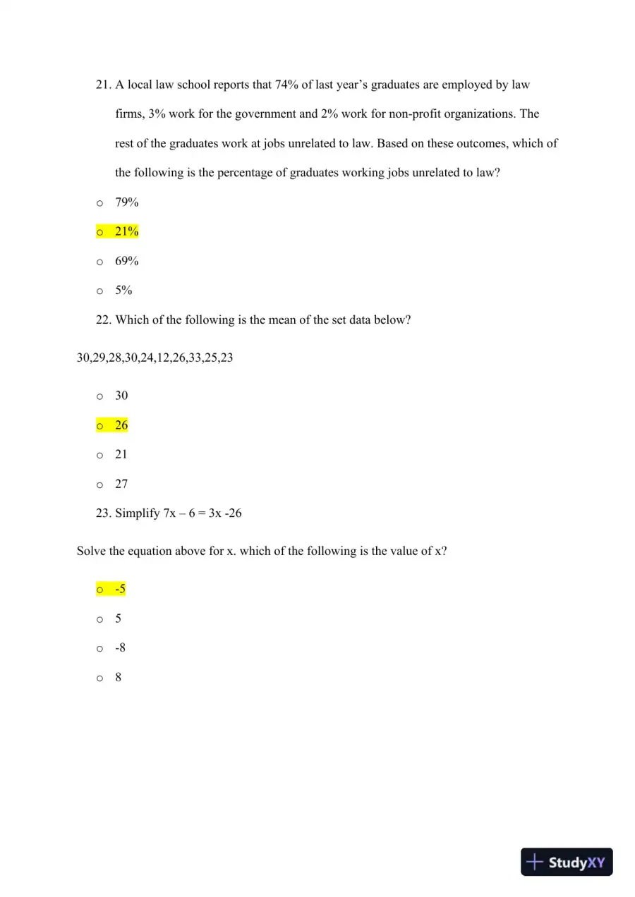 ATI Mathematics TEAS With Answers (92 Solved Questions), page 8