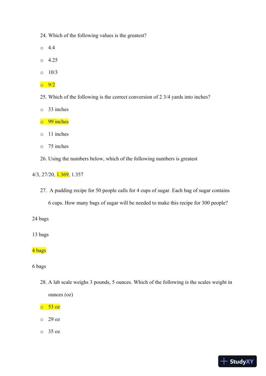 ATI Mathematics TEAS With Answers (92 Solved Questions), page 9