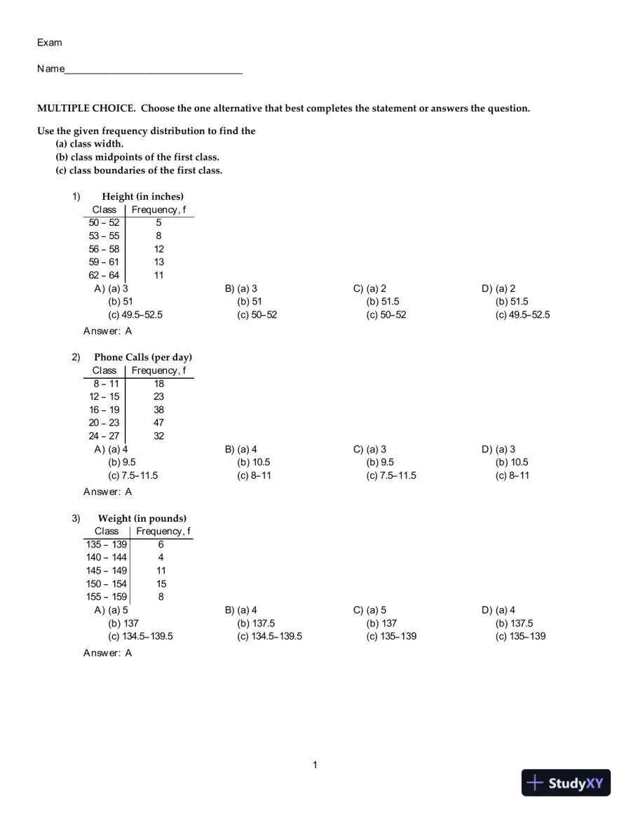 Test Bank For Elementary Statistics: Picturing the World, 7th Edition, page 11