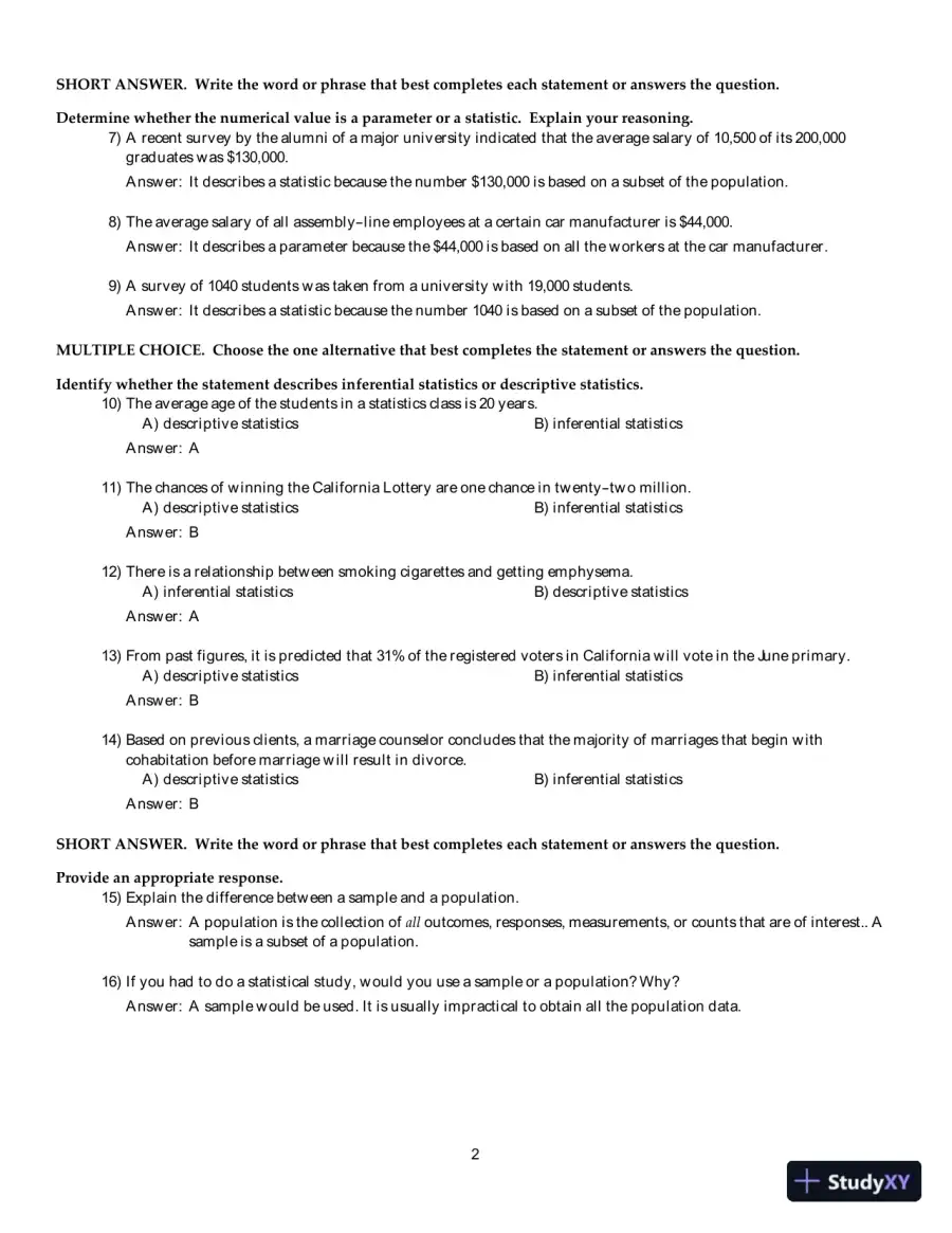 Test Bank For Elementary Statistics: Picturing the World, 7th Edition, page 3