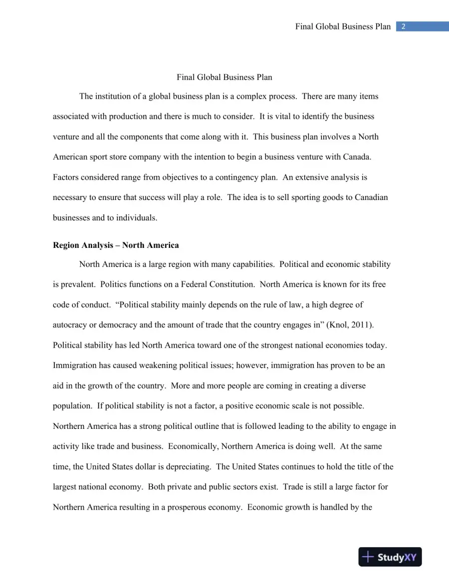 MGT 448 Final Global Business Plan, page 3