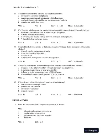 Industrial Relations In Canada, Second Edition Test Bank - Page 10 preview image