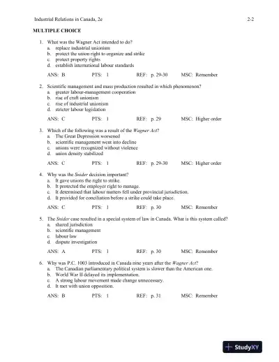 Industrial Relations In Canada, Second Edition Test Bank - Page 13 preview image