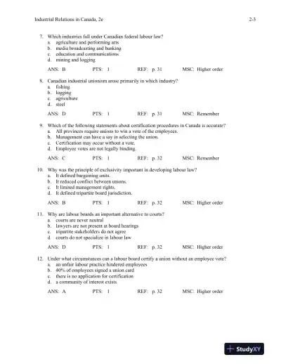 Industrial Relations In Canada, Second Edition Test Bank - Page 14 preview image