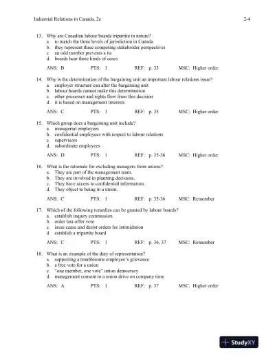 Industrial Relations In Canada, Second Edition Test Bank - Page 15 preview image