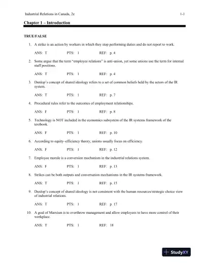 Industrial Relations In Canada, Second Edition Test Bank - Page 4 preview image