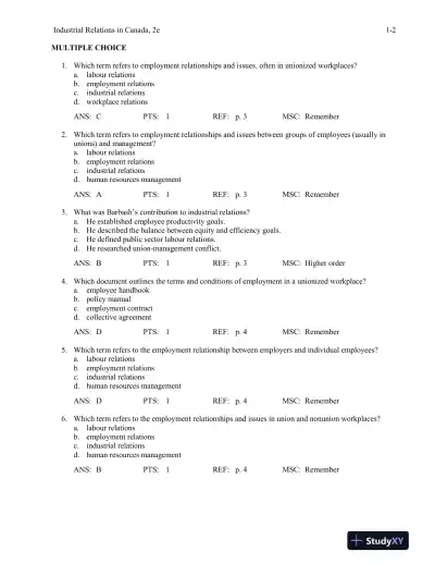 Industrial Relations In Canada, Second Edition Test Bank - Page 5 preview image