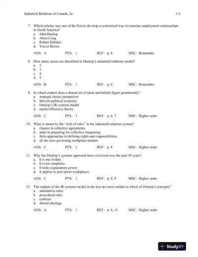 Industrial Relations In Canada, Second Edition Test Bank - Page 6 preview image