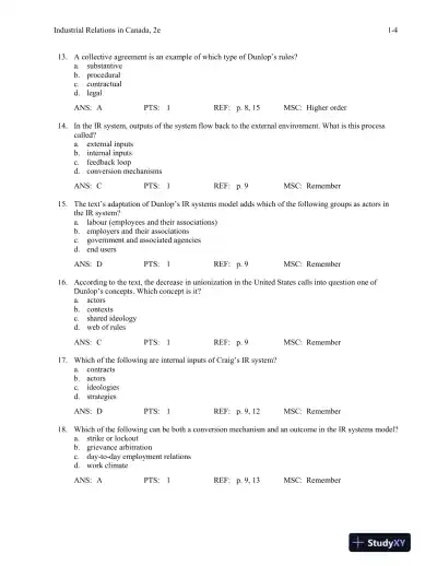 Industrial Relations In Canada, Second Edition Test Bank - Page 7 preview image