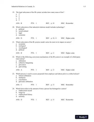 Industrial Relations In Canada, Second Edition Test Bank - Page 8 preview image