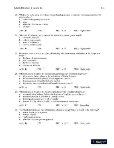Industrial Relations In Canada, Second Edition Test Bank - Page 9 preview image