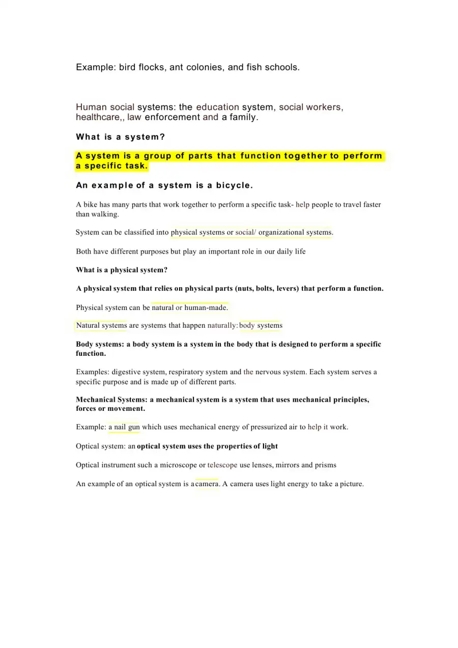 A system is a group of parts that work together to, page 2
