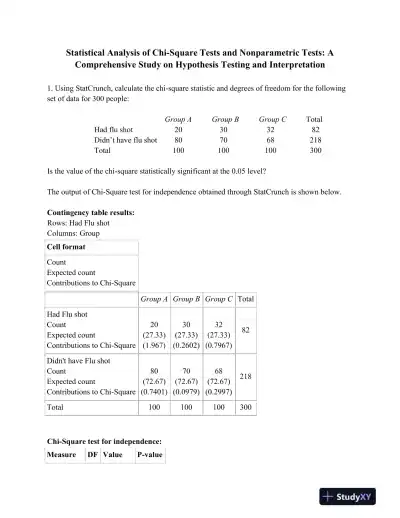 Statistical Analysis of Chi-Square Tests and Nonparametric Tests: A Comprehensive Study on Hypothesis Testing and Interpretation - Page 1 preview image