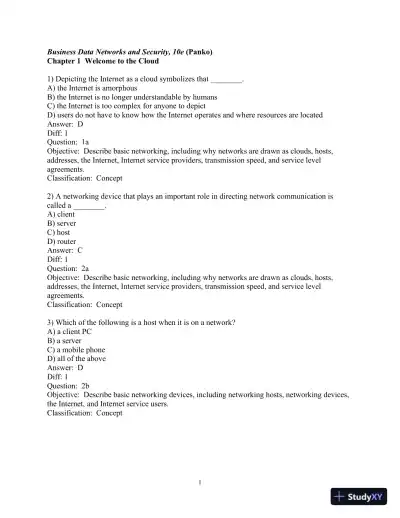 Test Bank For Business Data Networks And Security, 10th Edition - Page 1 preview image