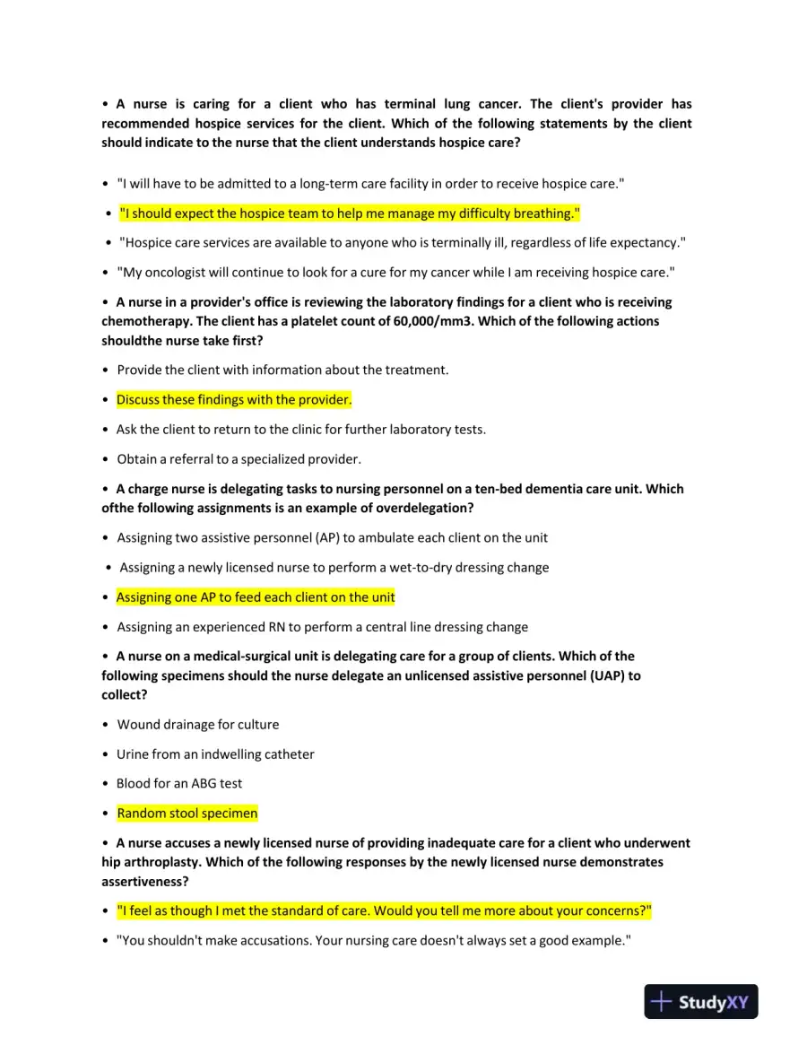 2023 NCLEX RN Medical Surgical Study Guide With Answers (131 Solved Questions), page 3