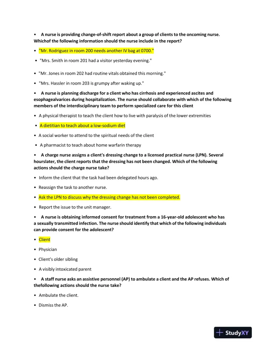 2023 NCLEX RN Medical Surgical Study Guide With Answers (131 Solved Questions), page 9