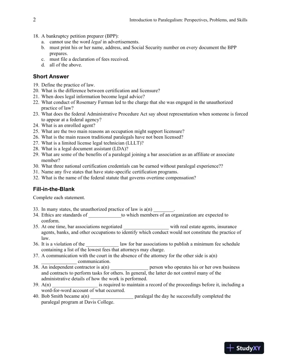 Test Bank For Introduction to Paralegalism: Perspectives, Problems and Skills, 8th Edition, page 10