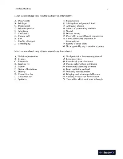 Test Bank For Introduction to Paralegalism: Perspectives, Problems and Skills, 8th Edition - Page 14 preview image