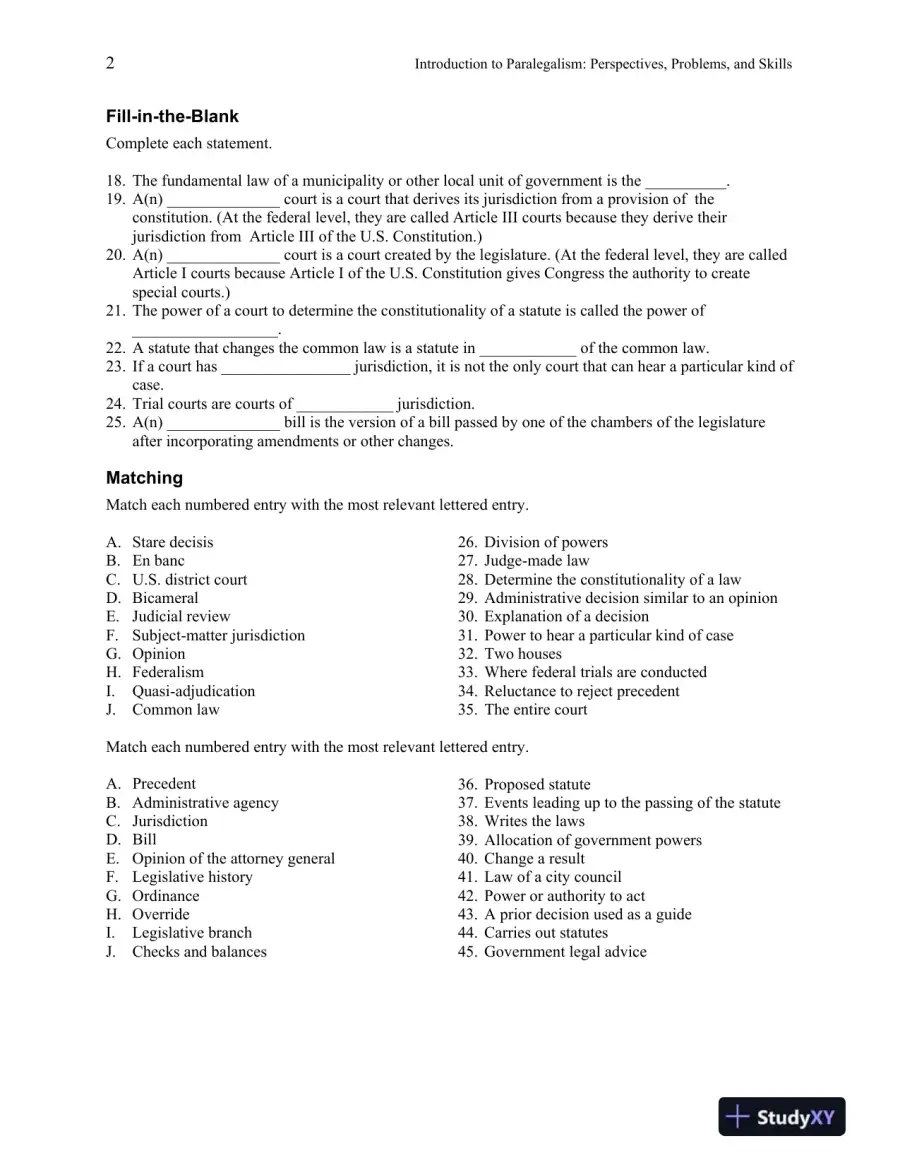Test Bank For Introduction to Paralegalism: Perspectives, Problems and Skills, 8th Edition, page 16