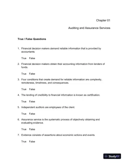 Test Bank For Auditing And Assurance Services, 5th Edition - Page 1 preview image
