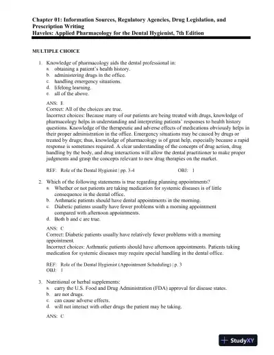 Applied Pharmacology for the Dental Hygienist 7th Edition Test Bank - Page 1 preview image