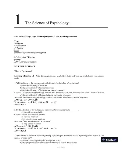 Test Bank For Psychology, 4th Edition - Page 1 preview image