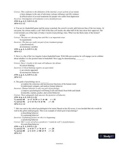 Test Bank For Psychology, 4th Edition - Page 3 preview image