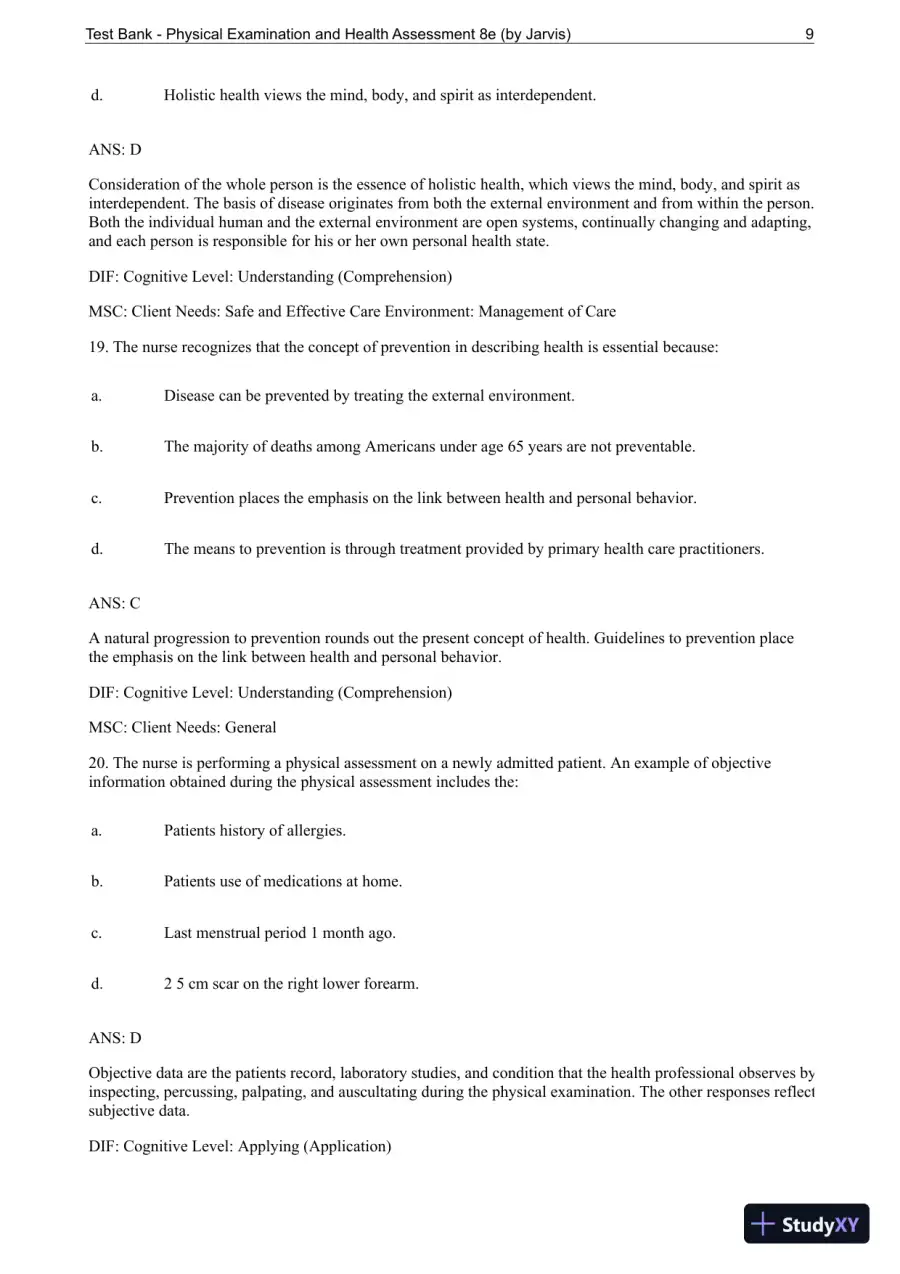 Test Bank For Physical Examination and Health Assessment, 8th Edition, page 10