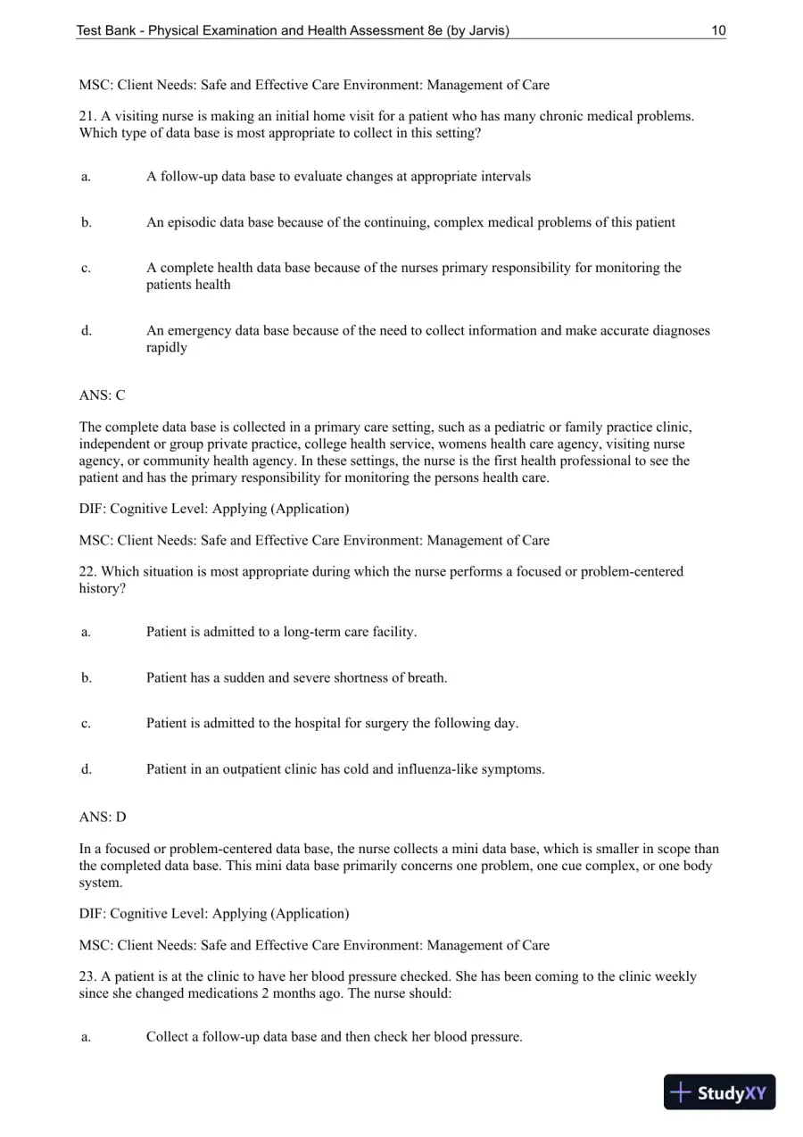Test Bank For Physical Examination and Health Assessment, 8th Edition, page 11