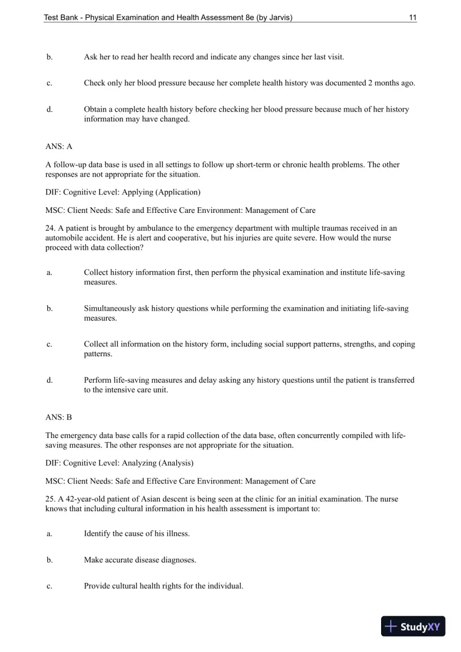 Test Bank For Physical Examination and Health Assessment, 8th Edition, page 12